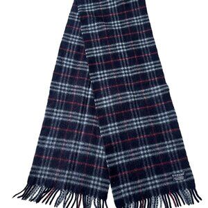 Burberry Classic Check Scarf Black 100% Lambswool Unisex Scarf Made In England
